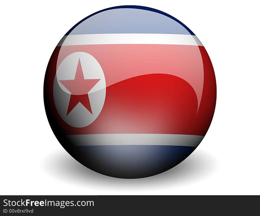 Round Flag of North Korea With Glossy Effect