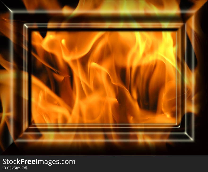 Decorative framework for a photo with the image a flame