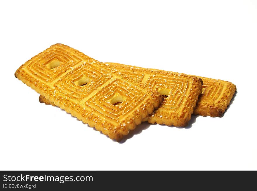 Three cookies on a white background