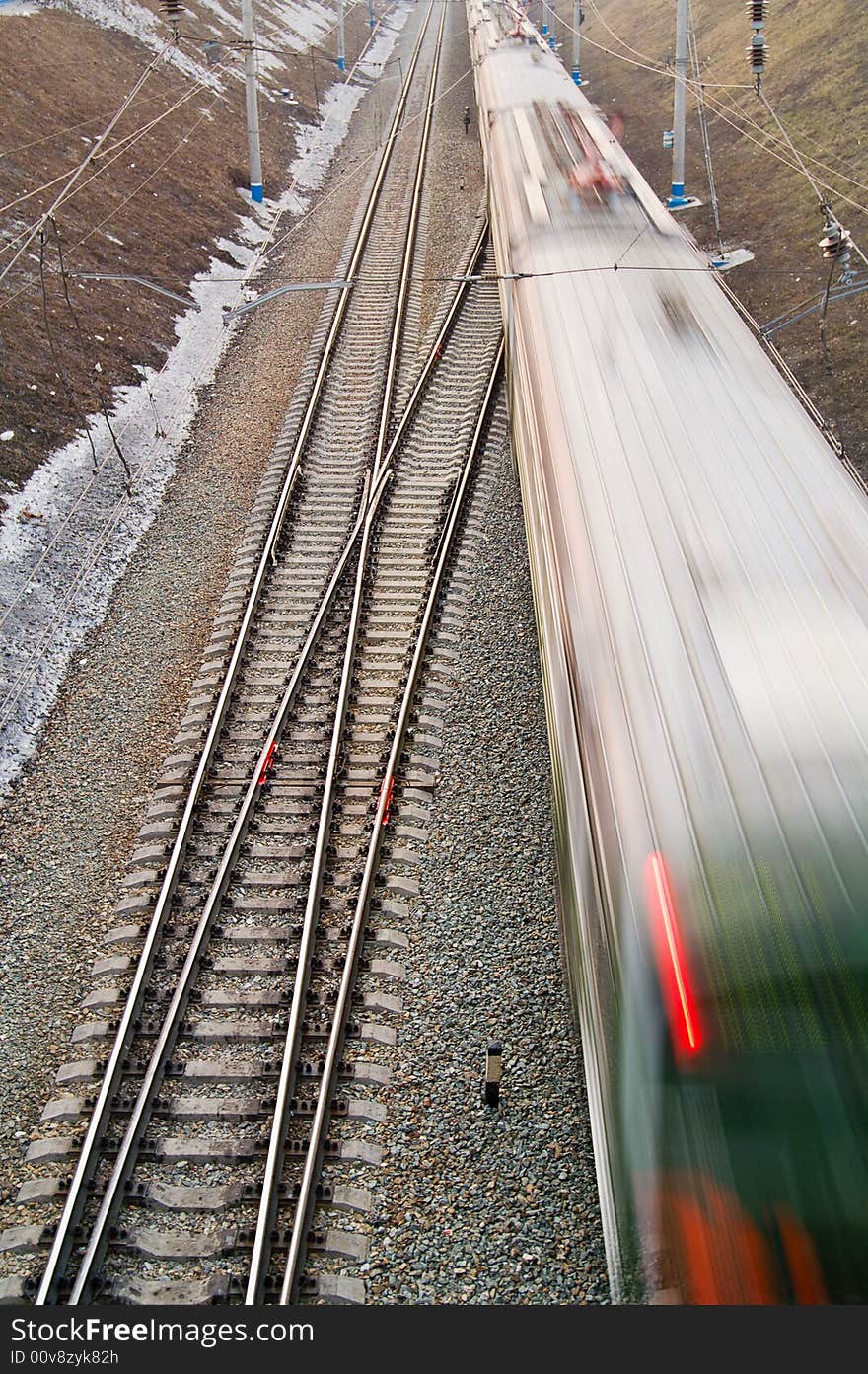 Electric train is running away, motion blur. Electric train is running away, motion blur