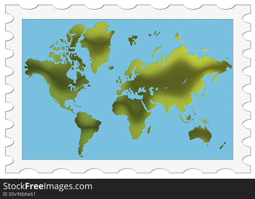 Green World Map Stamp