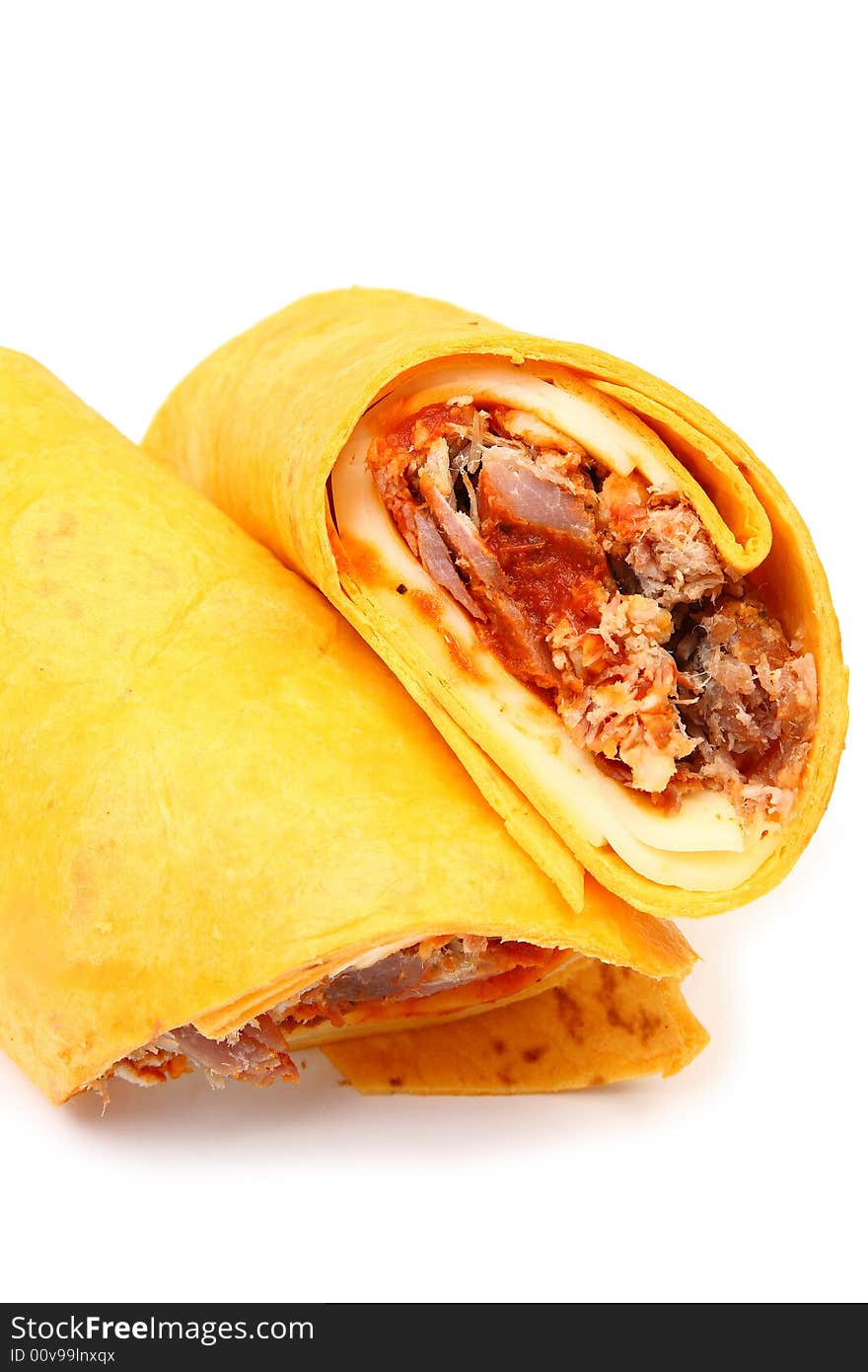 Pulled Pork and Provolone Wrap and spicy bbq sauce.