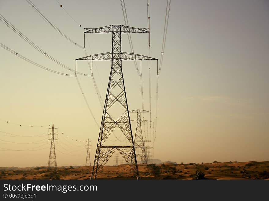 An electric tower in the UAE rural desert. An electric tower in the UAE rural desert