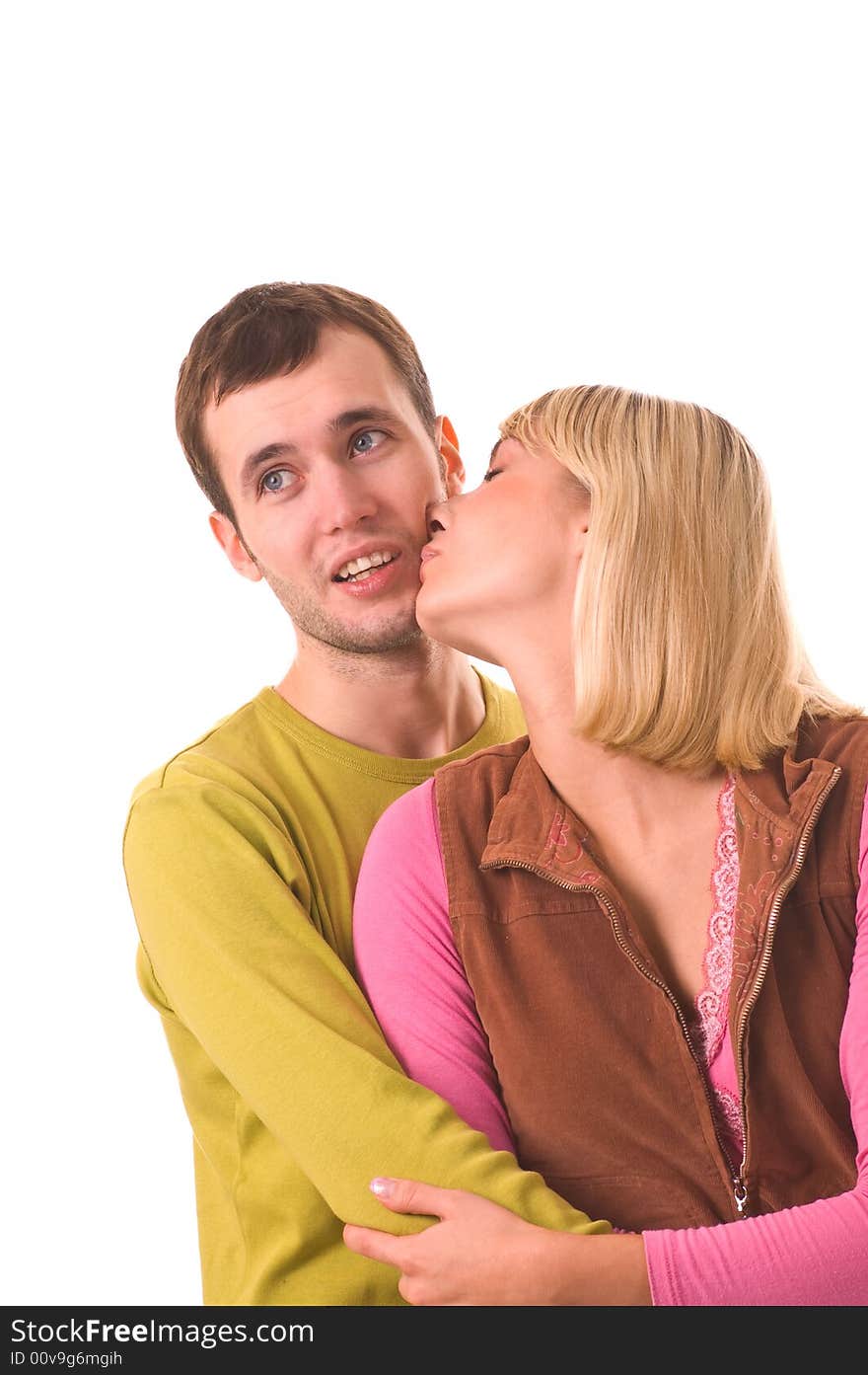 Young couple in love (isolated on white)