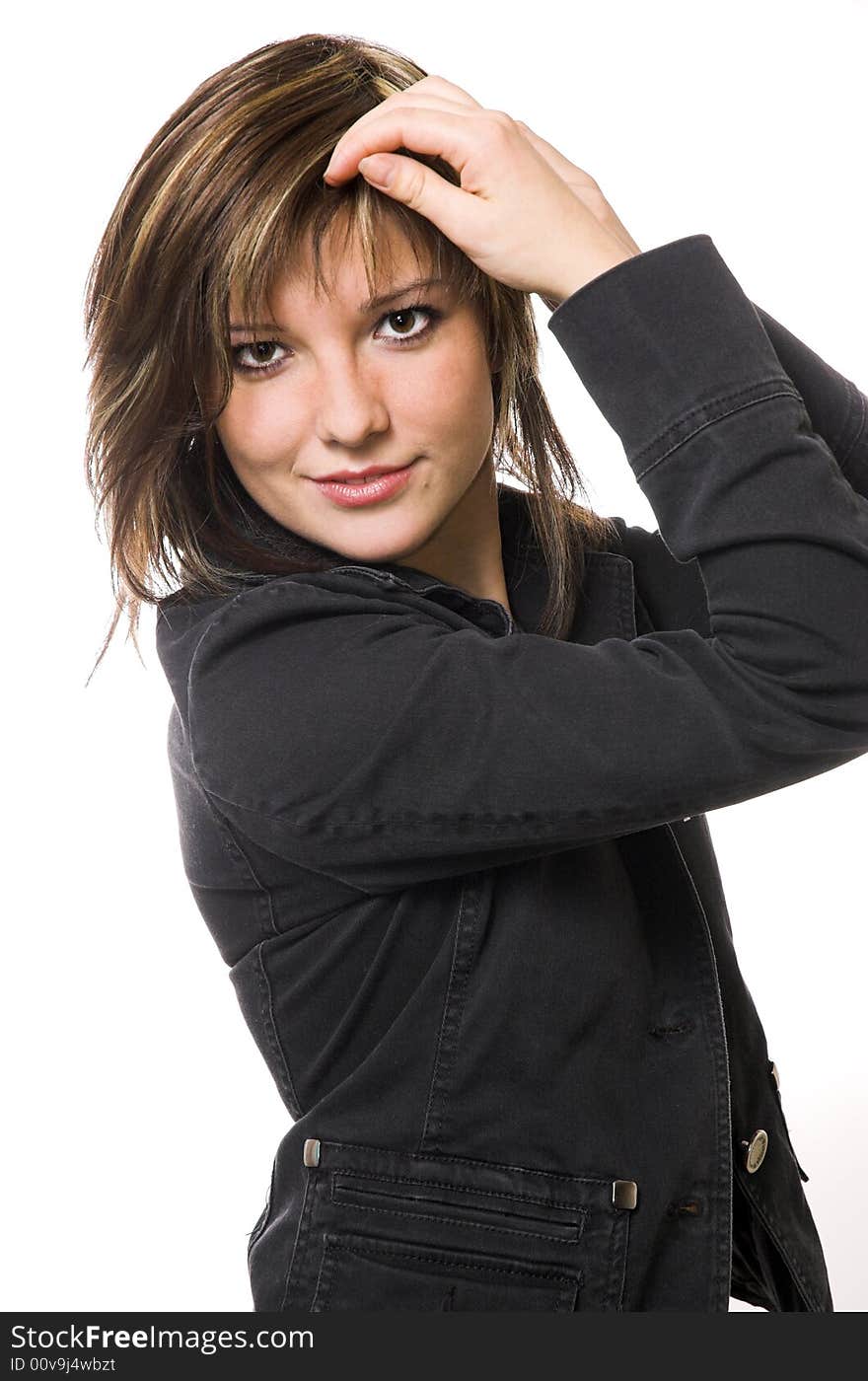 Portrait of the girl on a white background