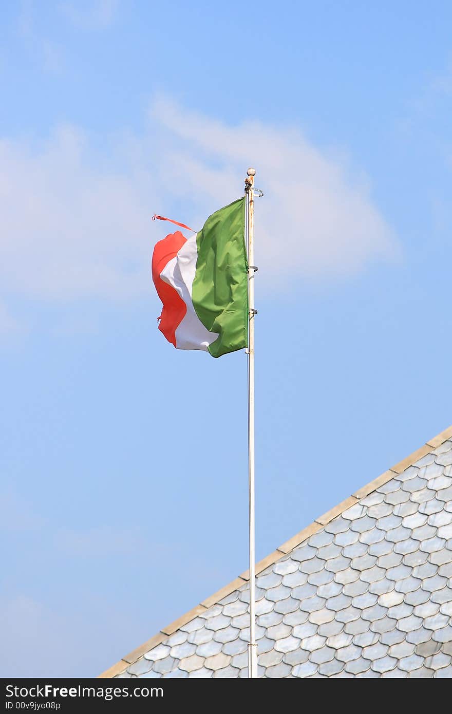 Italian flag on the flagstaff