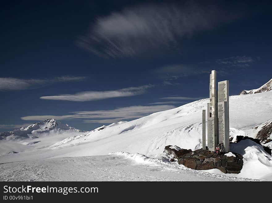 Winter mountain peaks and a lot of snow. Winter mountain peaks and a lot of snow