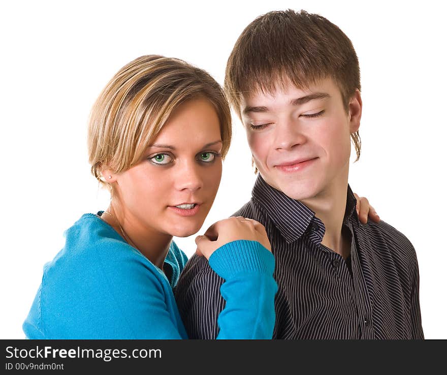 Young love couple (isolated on white).