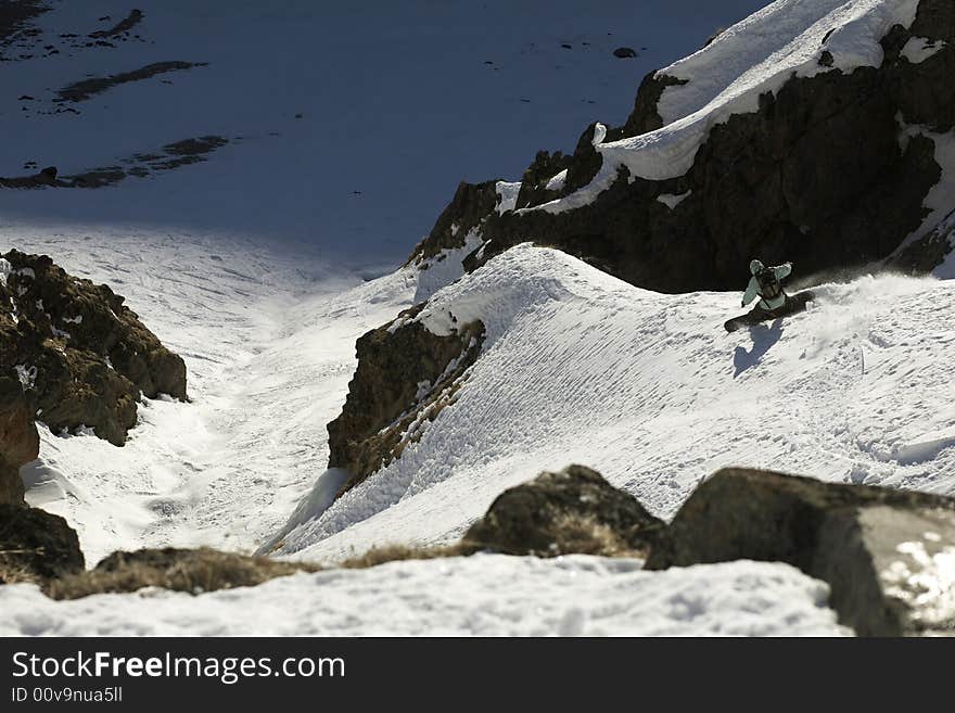 Snowboard Freeride In High Mountains