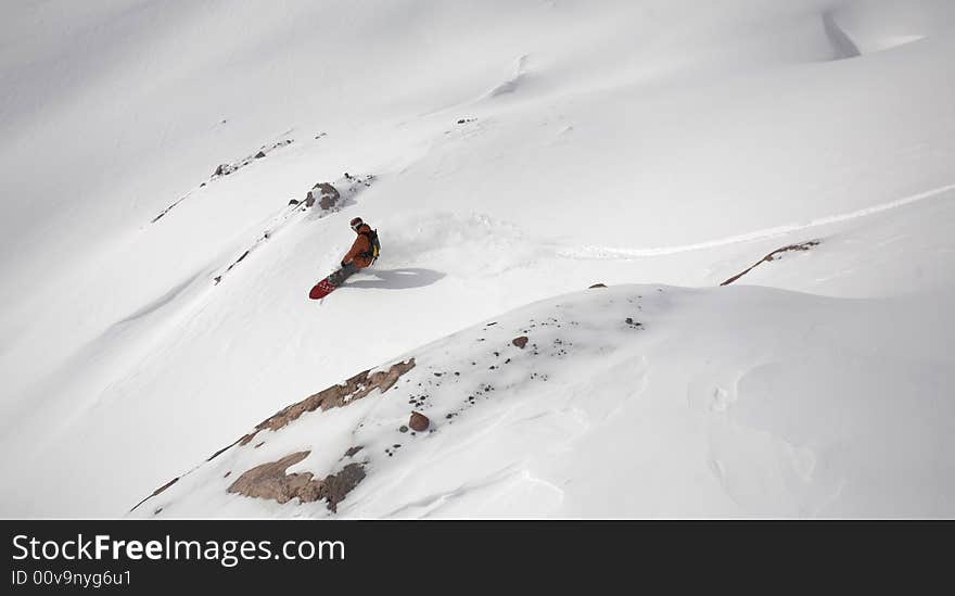 Snowboard Freeride In High Mountains