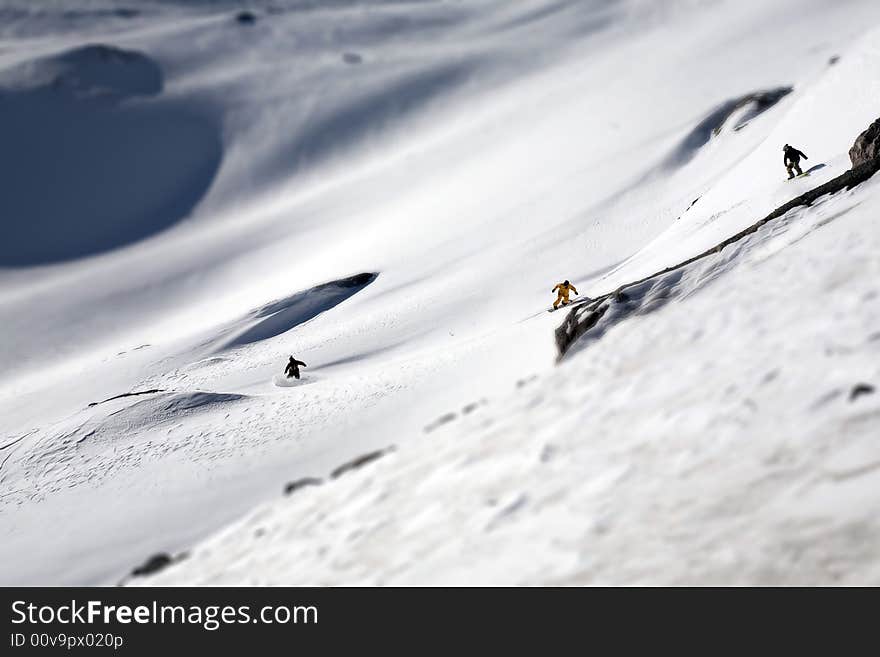 Snowboard Freeride In High Mountains