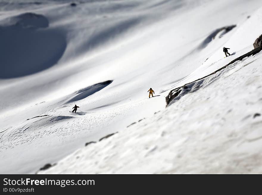 Snowboard Freeride In High Mountains