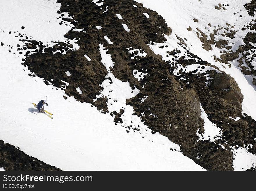 Ski freeride in high mountains