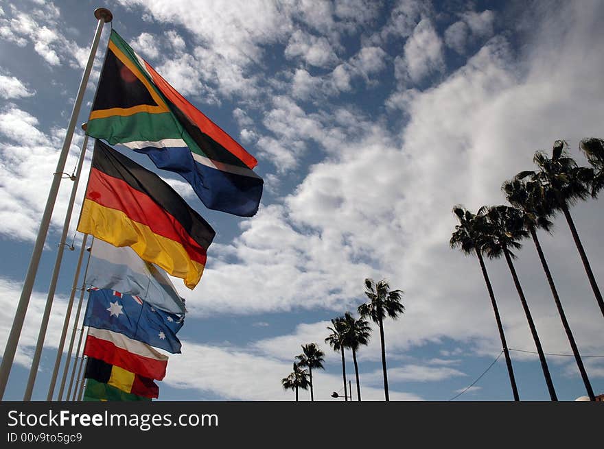 Photo of colorfull flags in a sunny windy day. Photo of colorfull flags in a sunny windy day