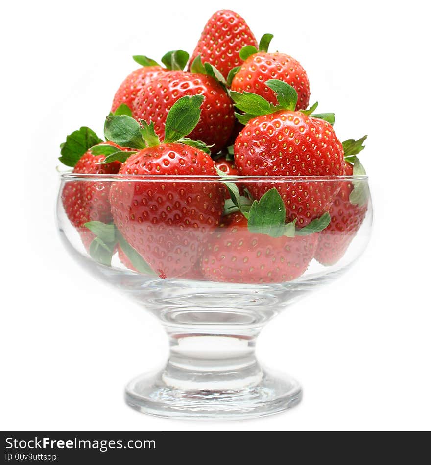 Red ripe strawberries in a glass cup. Red ripe strawberries in a glass cup