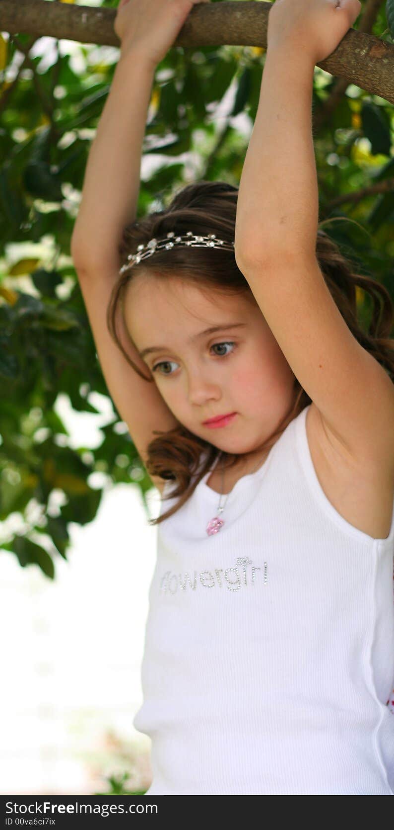 Brown hair girl under a tree. Brown hair girl under a tree