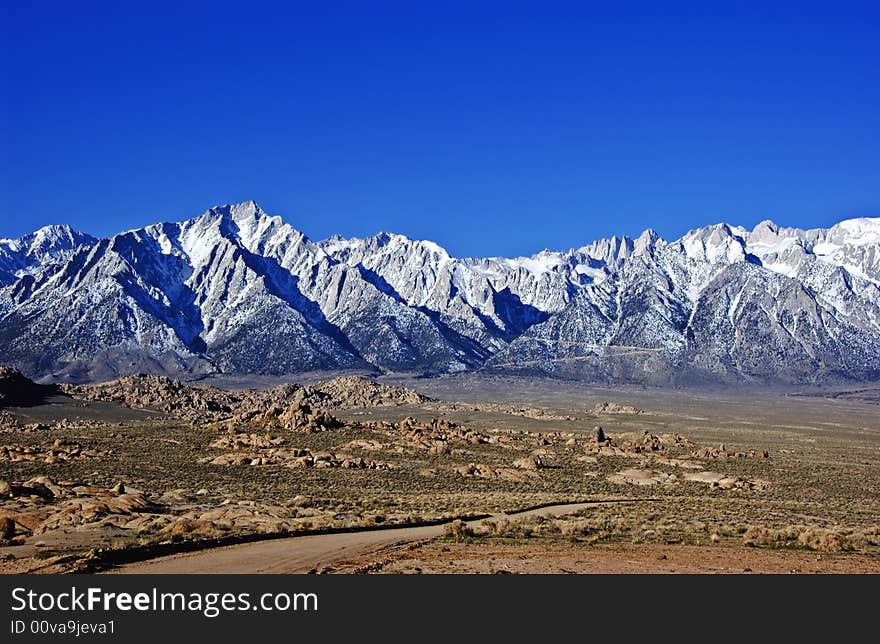 Mount Whitney and lone pine peak and the alabama hills california usa. Mount Whitney and lone pine peak and the alabama hills california usa