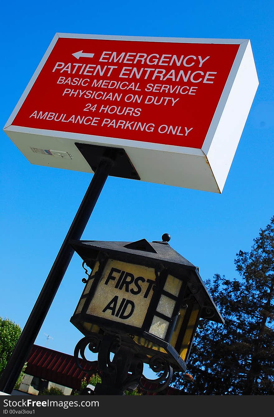 Hospital Emergency Signage with First-Aid Lamp