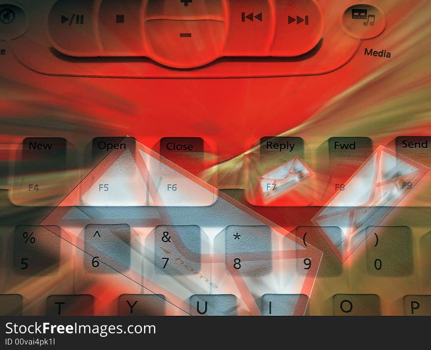 Negative of media computer with red email abstract