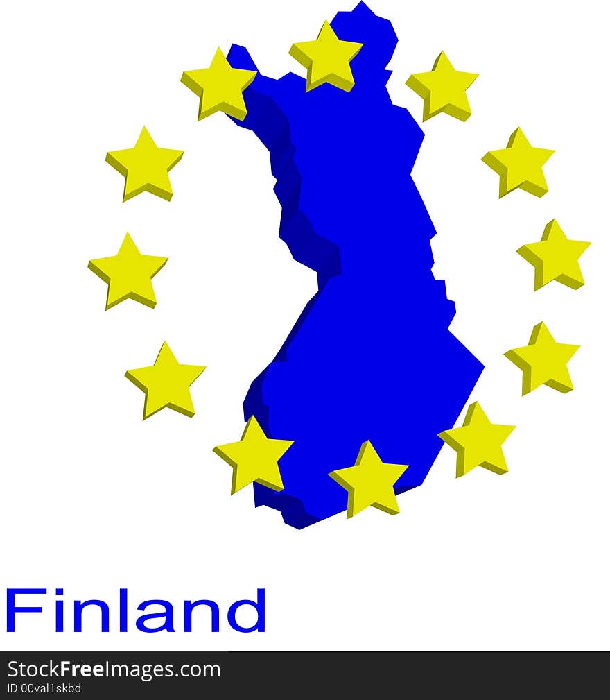 Contour map of Finland with yellow EU stars