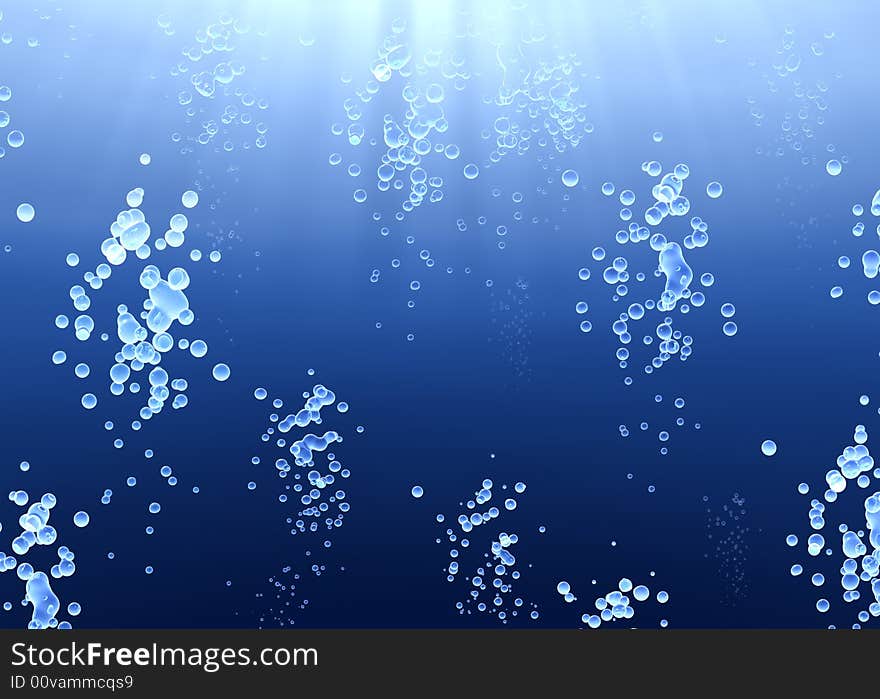 Many soft water bubbles in the water with sun rays