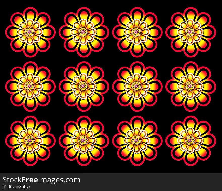 Illustration drawing of flower floral flower with black background