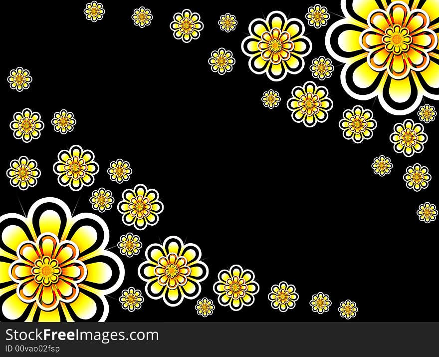 Illustration drawing of flower floral flower with black background