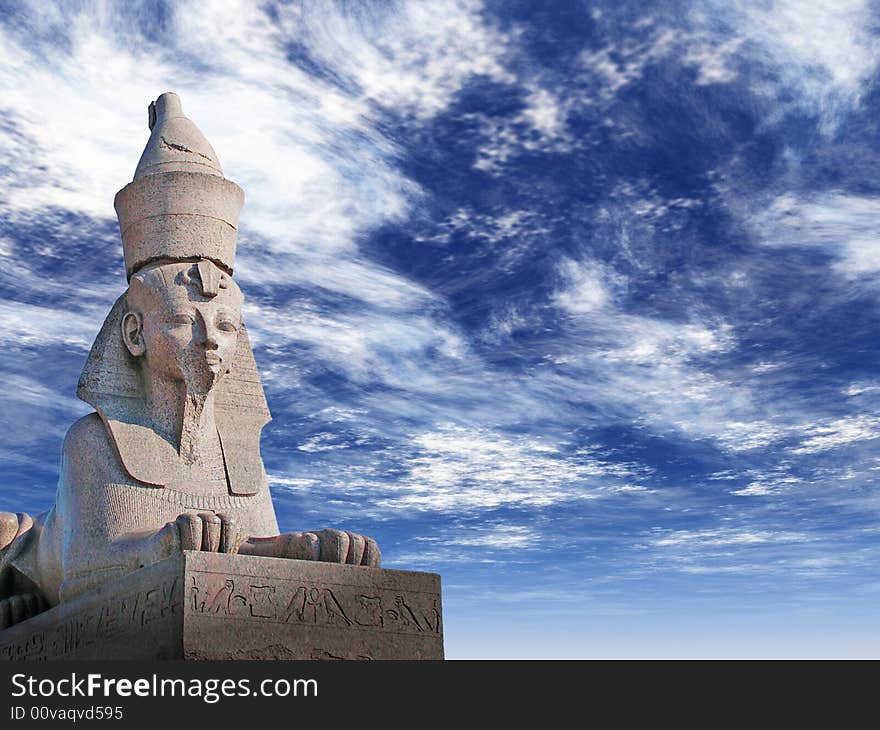 Antique Egyptian sphinx on quay of the river. Saint-Petersburg, Russia