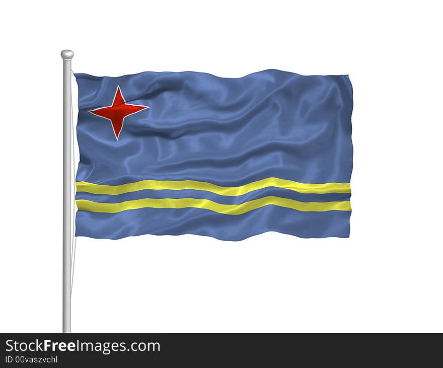 Illustration of waving Aruban Flag on white. Illustration of waving Aruban Flag on white