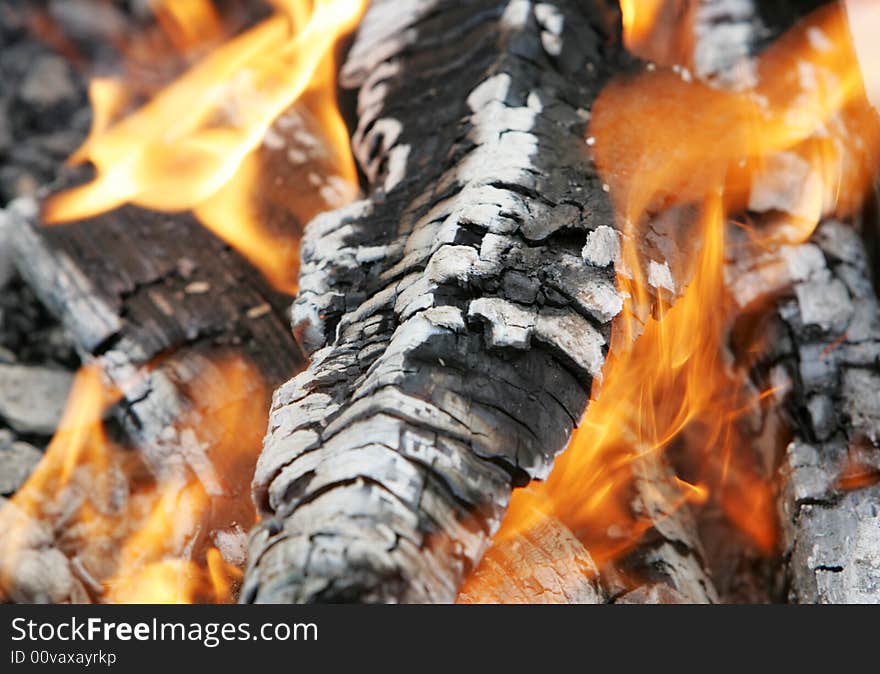 Flame on wood burning in fireplace