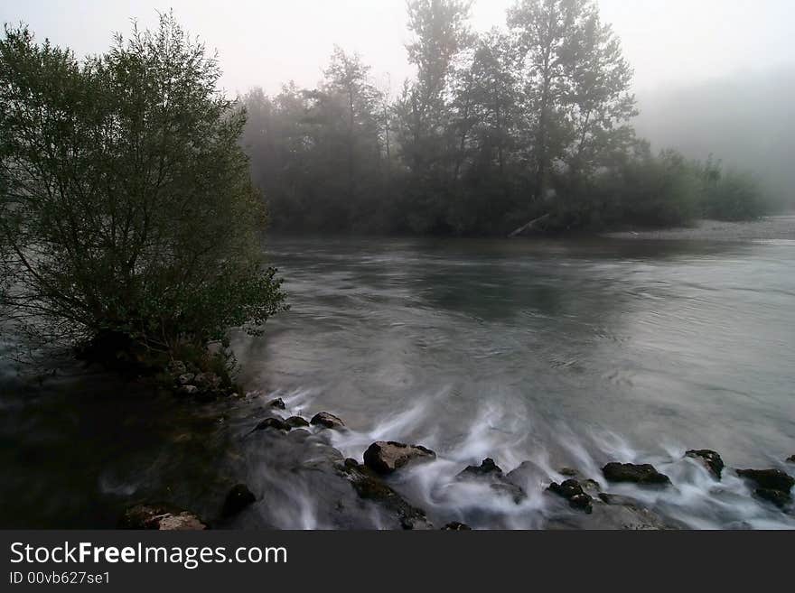 Long exposure shot of the river basin. River Kolpa. Dolenjska. Slovenia