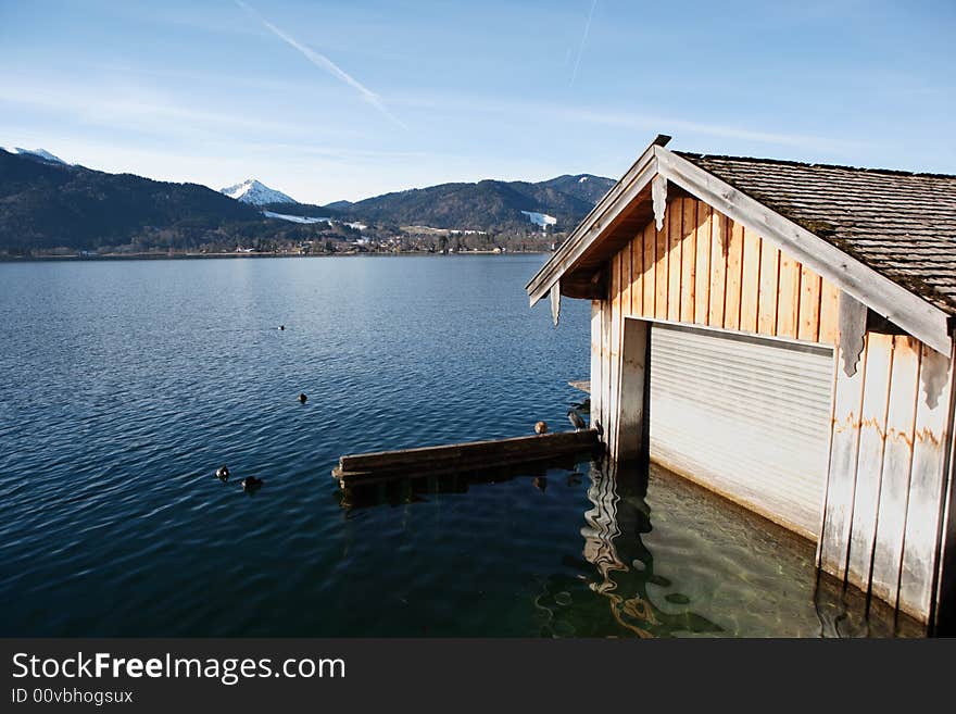 Boathouse at bavarian lake