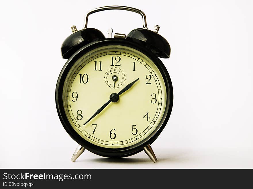 Hours, alarm clock, white background. Hours, alarm clock, white background