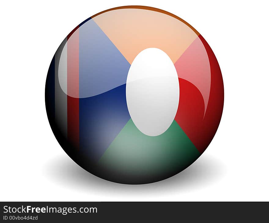 Round Flag of Reunion With Glossy Effect