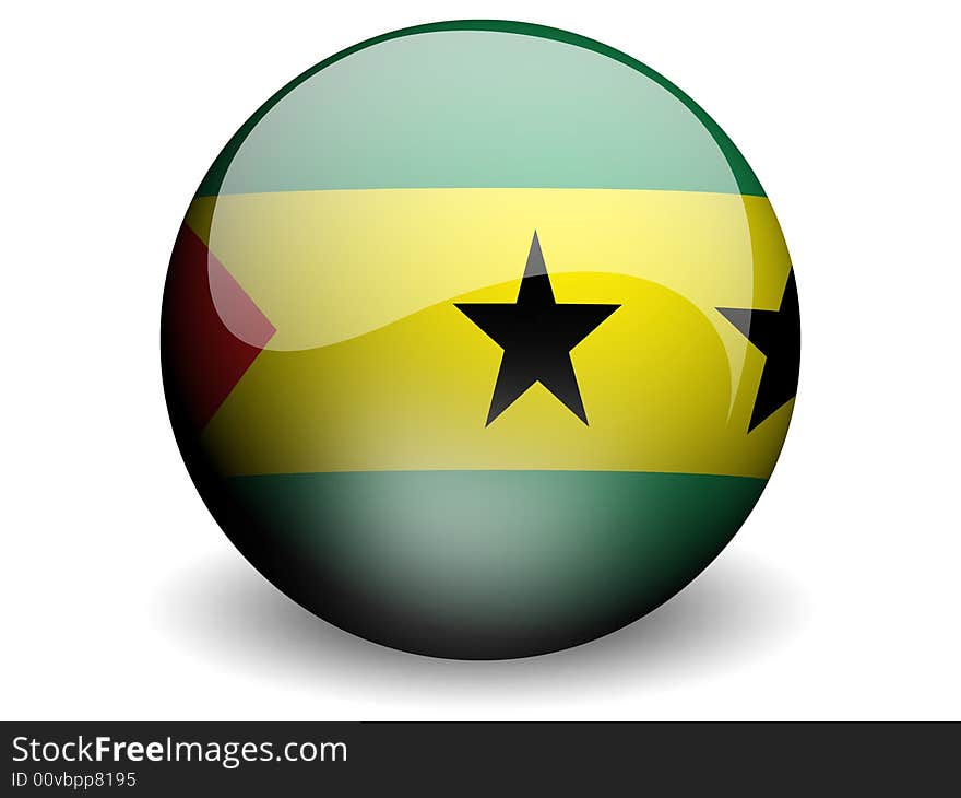 Round Flag of Sao Tome & Principe With Glossy Effect