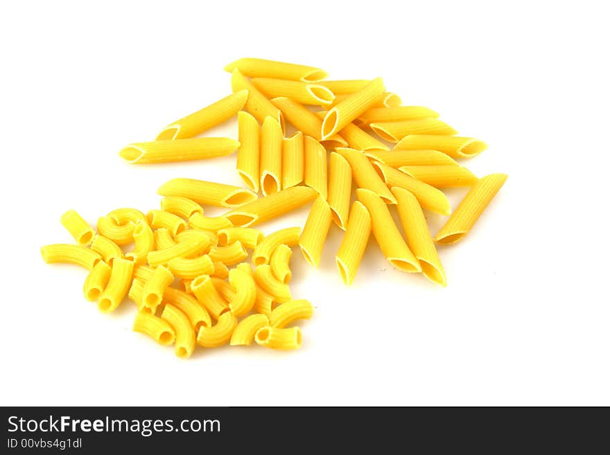 Yellow meal macaroni with different length, as populate italian eating