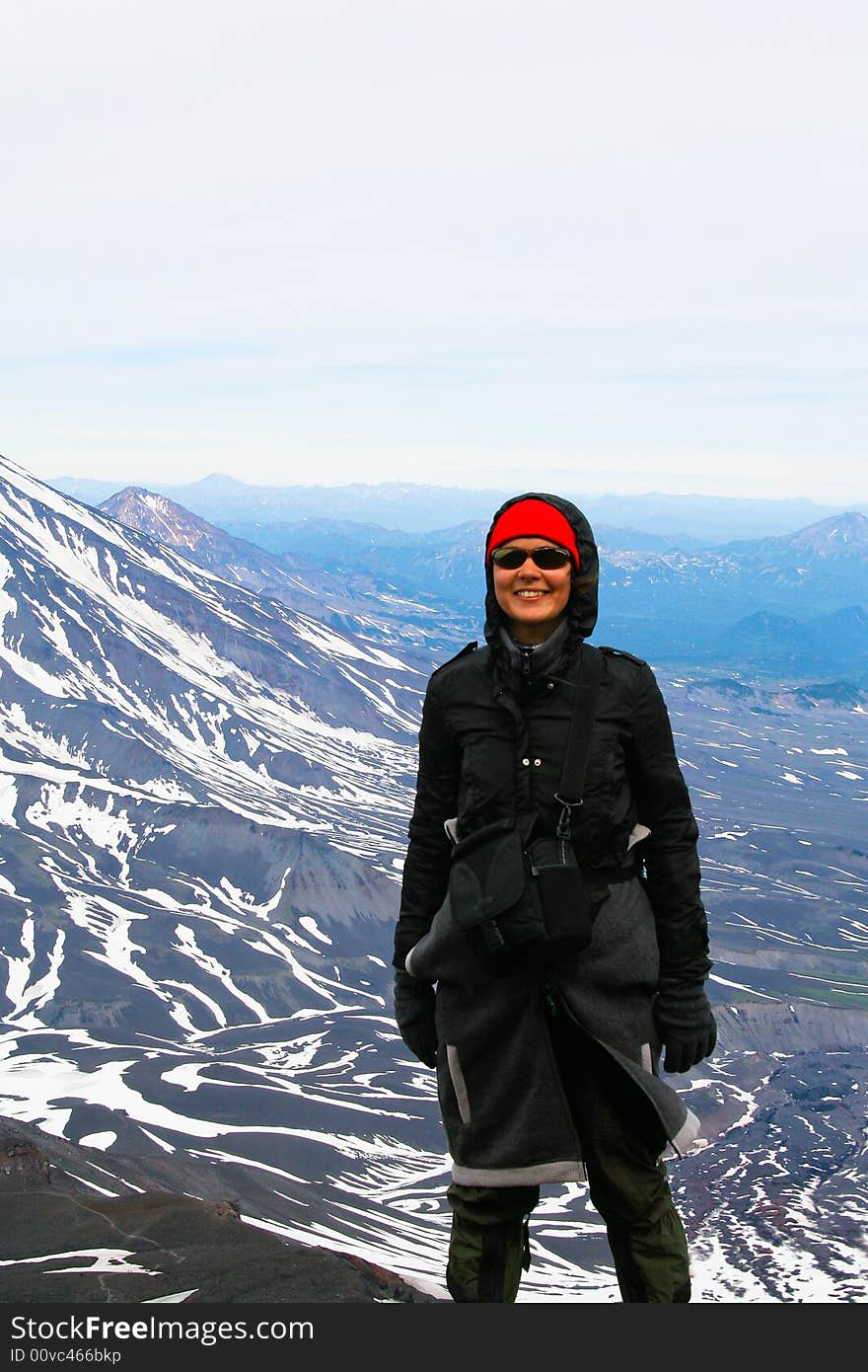 Young Woman And Volcano