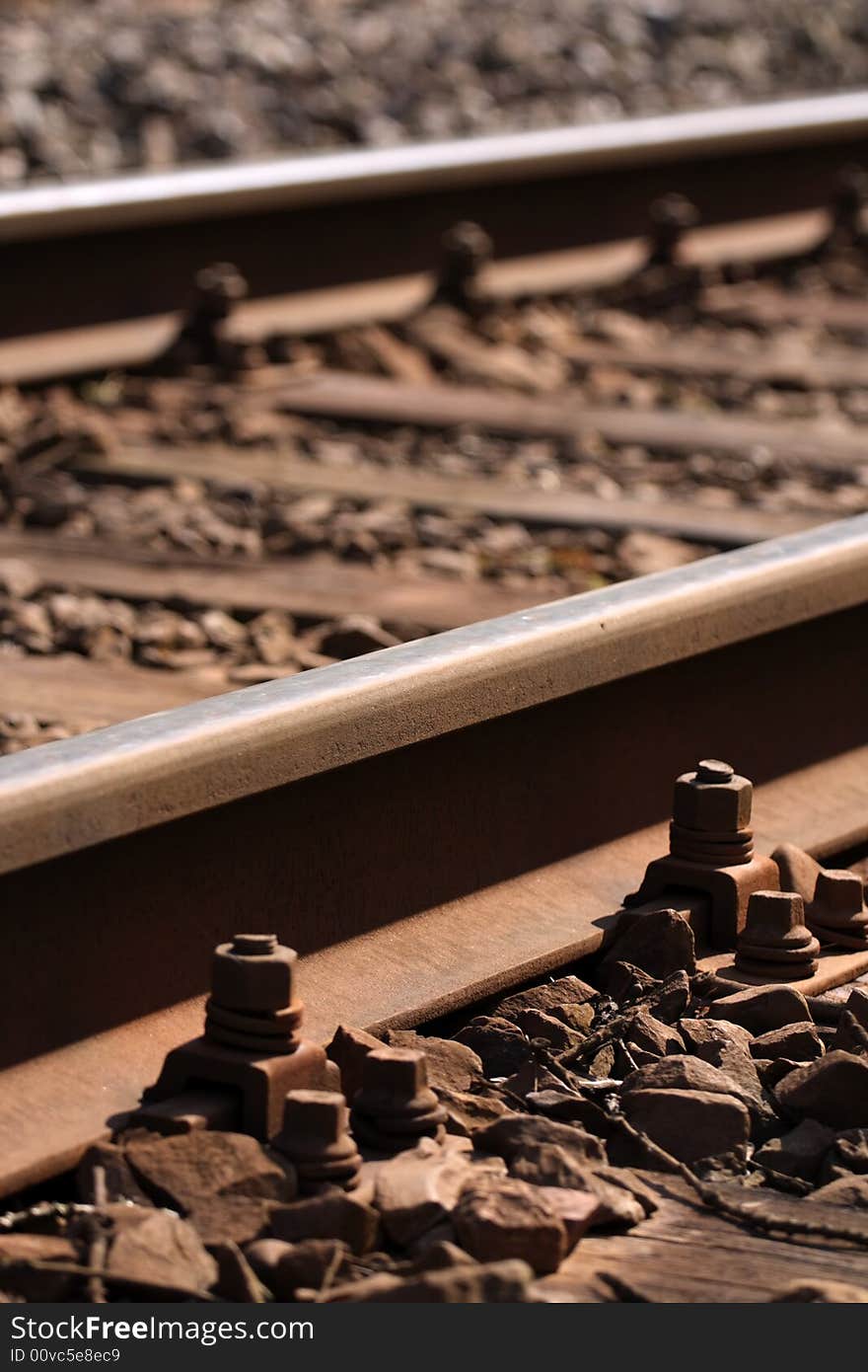 Close - up of train tracks.