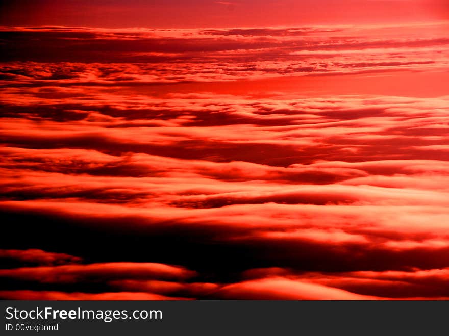 Red cloud sheets,cumulus in the morning sunrise.