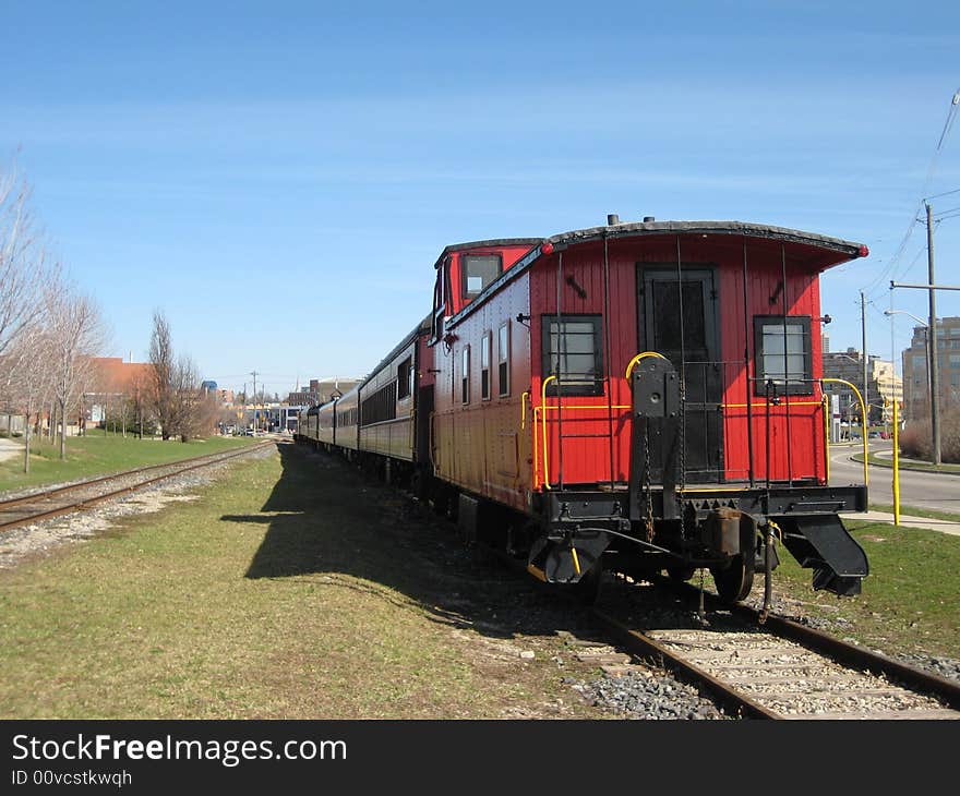 Red wagon of a train on track. Red wagon of a train on track