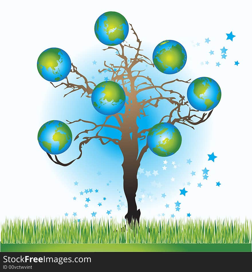 Tree with globes, spring, vector illustration