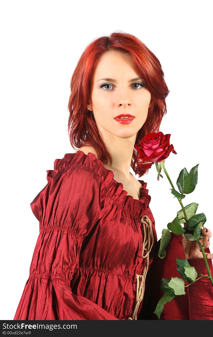 Cute redhead girl with red rose. Cute redhead girl with red rose