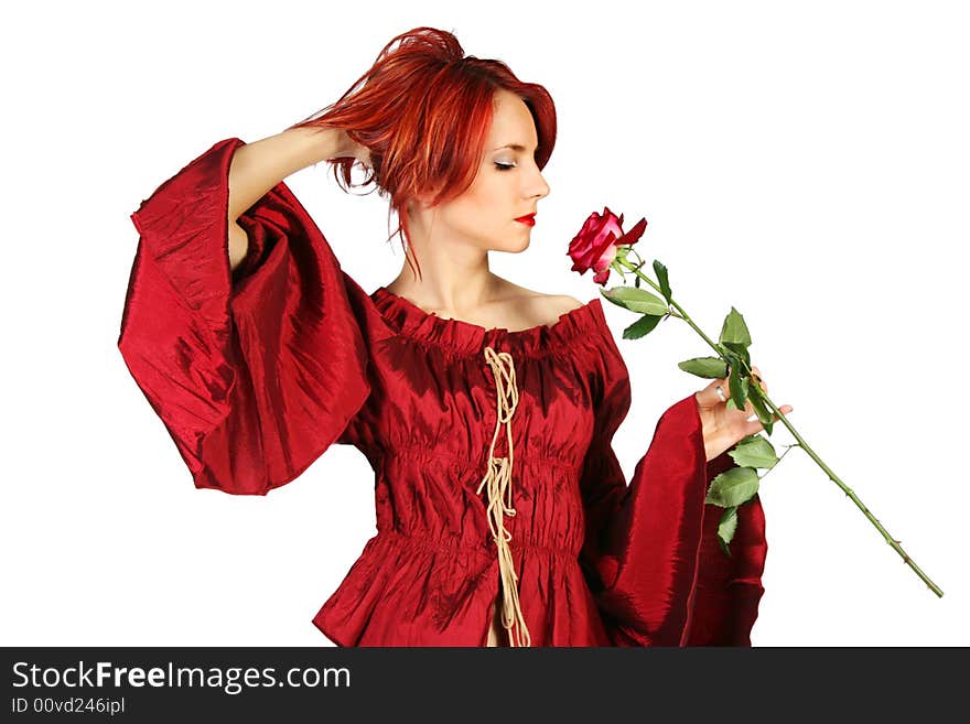 Beautiful redhead girl with red rose. Beautiful redhead girl with red rose