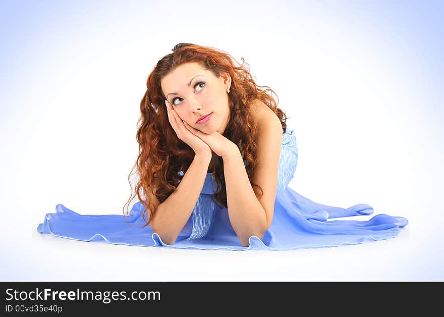 Curly-headed girl isolated on white background. Curly-headed girl isolated on white background