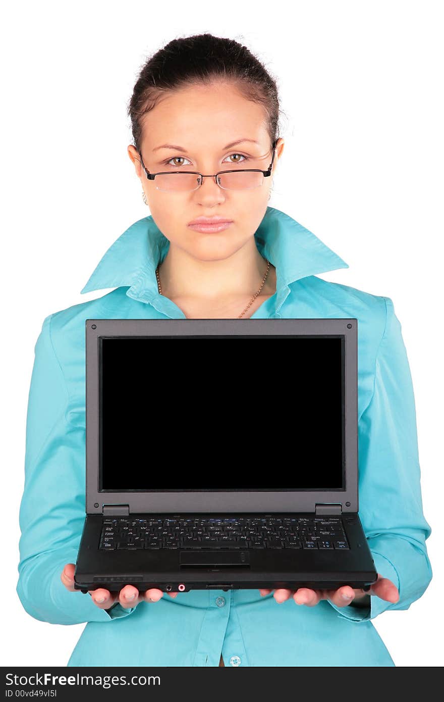 Young woman shows notebook