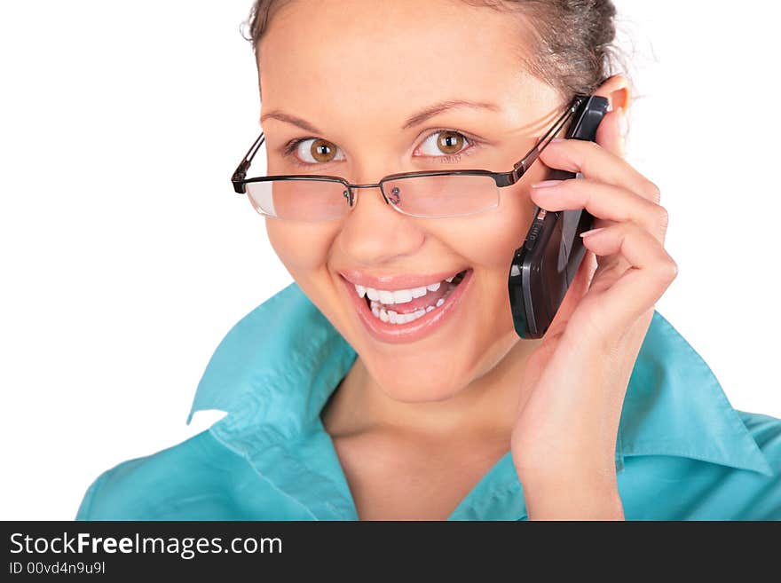 Young girl in glasses talks by phone 2