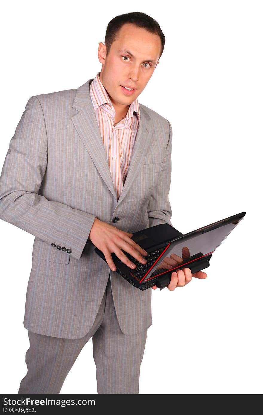 Businessman with notebook on white