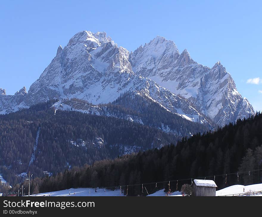 Alpine mountain in winter in Sesto, Italy. Alpine mountain in winter in Sesto, Italy