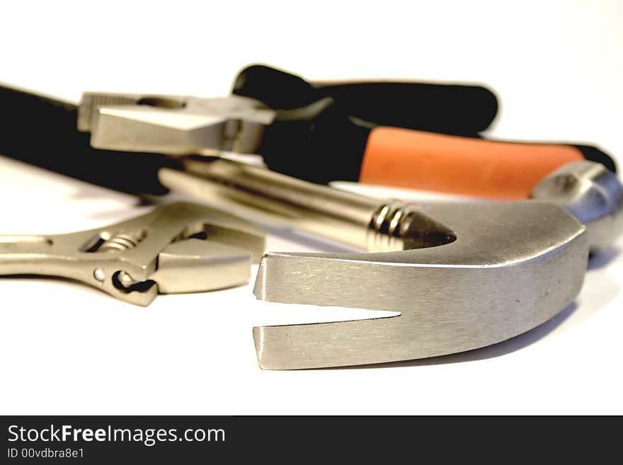 Close-up of Hammer, Pliers and adjustable Spanner. Close-up of Hammer, Pliers and adjustable Spanner