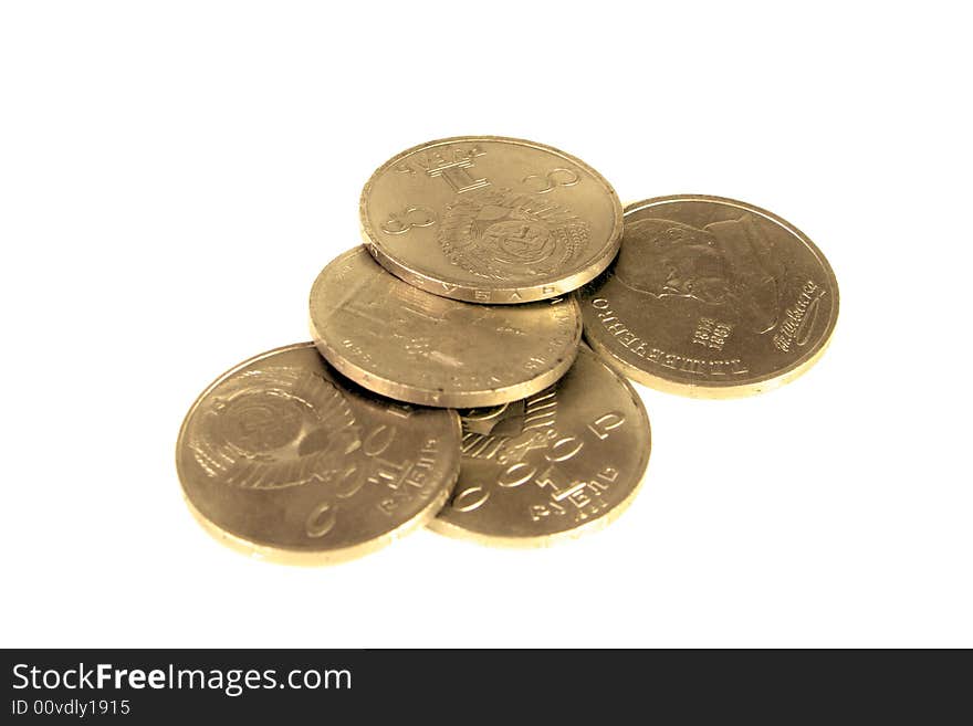 Old coins of the Soviet union, a white background. Old coins of the Soviet union, a white background